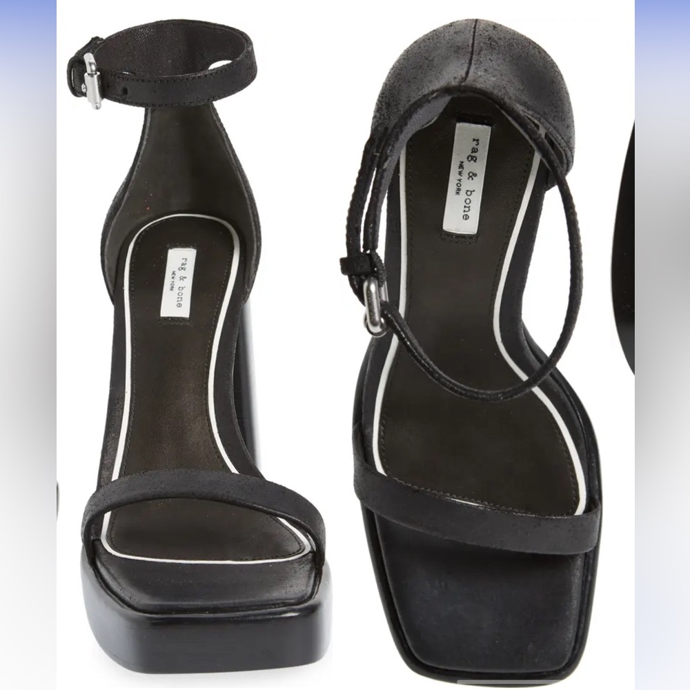 rag & bone Platform Sandals Womens 38 Black Suede Block Heel Square Toe Buckle - Picture 12 of 12